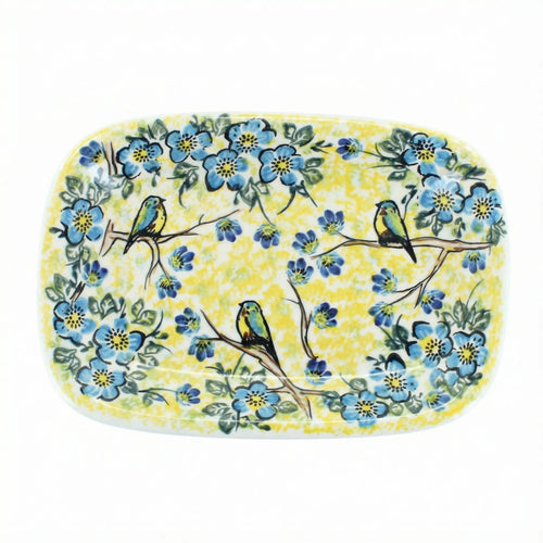 Polish Pottery Overhead Shot Bluebird Garden Small Rectangular Serving Platter