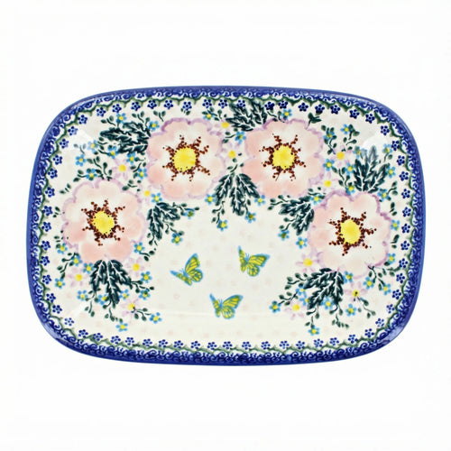 Polish Pottery Overhead Shot Apple Blossom Medium Rectangular Serving Platter