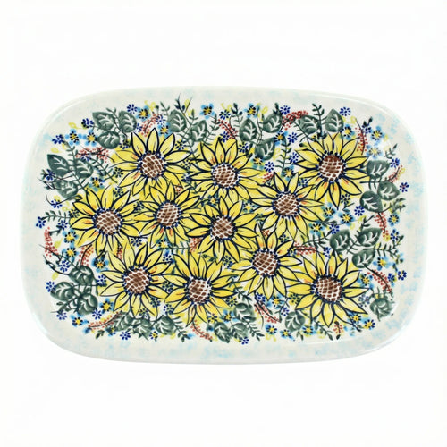 Polish Pottery Overhead Shot Sunflower Maze Medium Rectangular Serving Platter