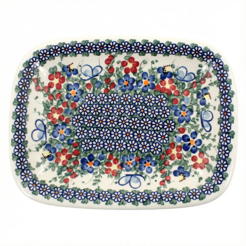 Polish Pottery Overhead Shot Garden Butterfly Medium Rectangular Serving Platter