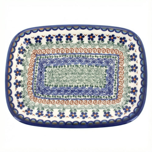 Polish Pottery Overhead Shot Aztec Flower Medium Rectangular Serving Platter