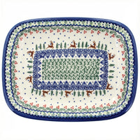 Polish Pottery Overhead Shot Reindeer Delight Medium Rectangular Serving Platter