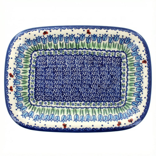 Polish Pottery Overhead Shot Garden Tulip Medium Rectangular Serving Platter
