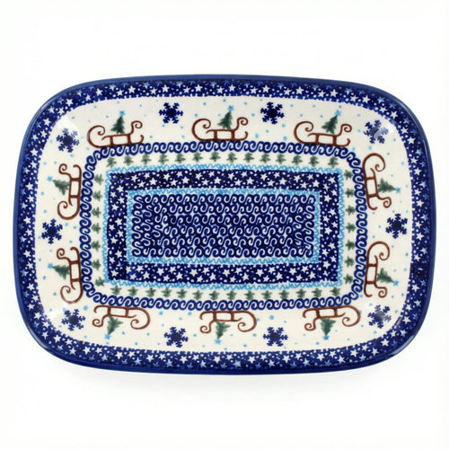 Polish Pottery Overhead Shot Noel Nights Medium Rectangular Serving Platter