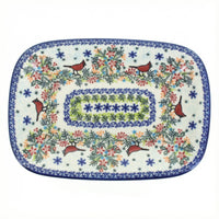 Polish Pottery Overhead Shot Winter Cardinal Medium Rectangular Serving Platter