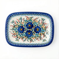 Polish Pottery Overhead Shot Garden of Blue Medium Rectangular Serving Platter