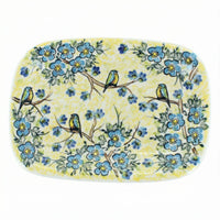 Polish Pottery Overhead Shot Bluebird Garden Medium Rectangular Serving Platter