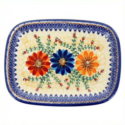 Polish Pottery Overhead Shot Autumn Burst Medium Rectangular Serving Platter