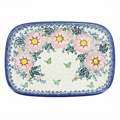 Polish Pottery Overhead Shot Apple Blossom Large Rectangular Serving Platter