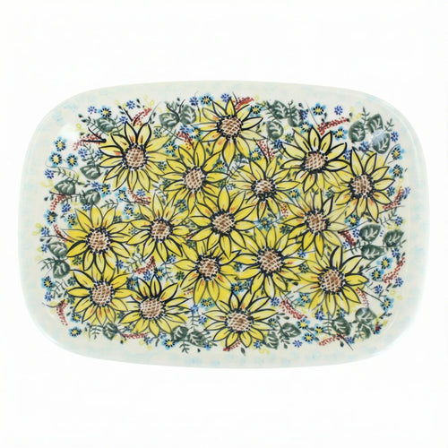 Polish Pottery Overhead Shot Sunflower Maze Large Rectangular Serving Platter