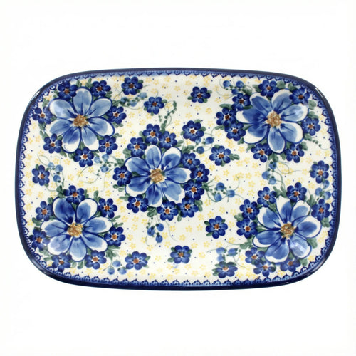 Polish Pottery Overhead Shot Daisy Surprise Large Rectangular Serving Platter