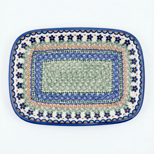 Polish Pottery Overhead Shot Aztec Flower Large Rectangular Serving Platter