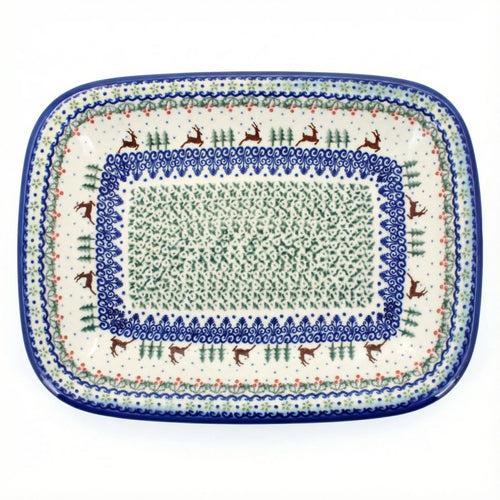 Polish Pottery Overhead Shot Reindeer Delight Large Rectangular Serving Platter