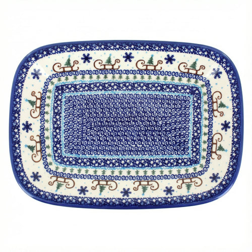 Polish Pottery Overhead Shot Noel Nights Large Rectagular Serving Platter