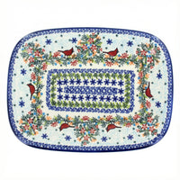 Polish Pottery Overhead Shot Winter Cardinal Large Rectangular Serving Platter