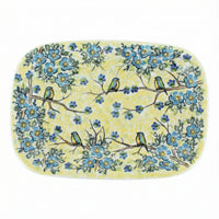Polish Pottery Overhead Shot Bluebird Garden Large Rectangular Serving Platter