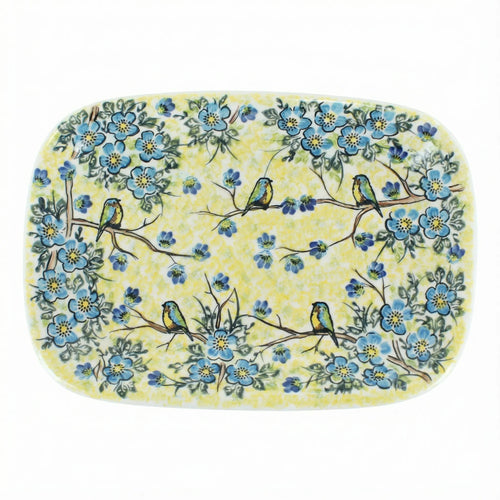 Polish Pottery Overhead Shot Bluebird Garden Large Rectangular Serving Platter