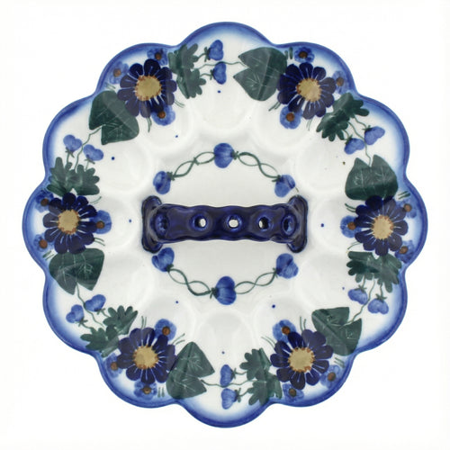 Polish Pottery Overhead Shot Forget Me Not Egg Plate