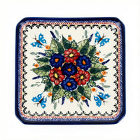 Polish Pottery Overhead Shot Floral Butterfly Square Dessert Plate