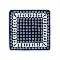 Polish Pottery Overhead Shot Peacock Square Dinner Plate