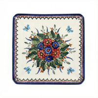 Polish Pottery Overhead Shot Floral Butterfly Square Dinner Plate