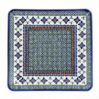 Polish Pottery Overhead Shot Mosaic Flower Square Dinner Plate