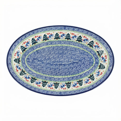 Polish Pottery Overhead Shot Winter Bells Oval Platter