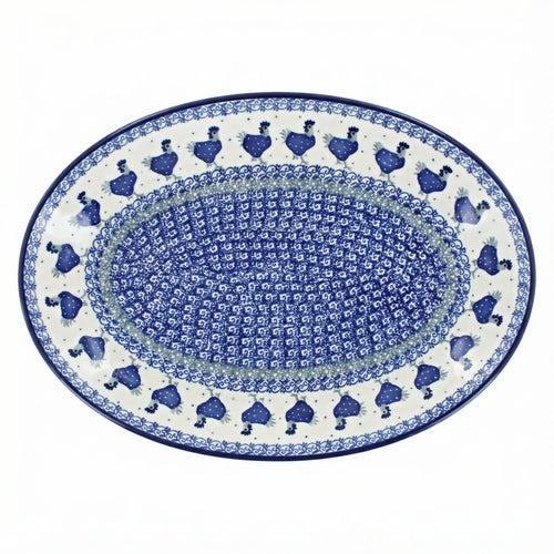 Polish Pottery Overhead Shot Barnyard Rooster Oval Platter