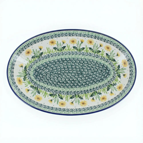 Polish Pottery Overhead Shot Dandelion Oval Platter