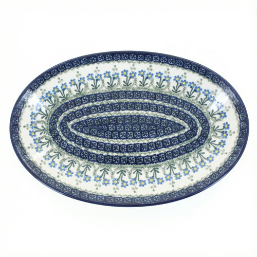 Polish Pottery Overhead Shot Blue Posy Oval Platter