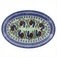 Polish Pottery Overhead Shot Rooster Row Oval Platter