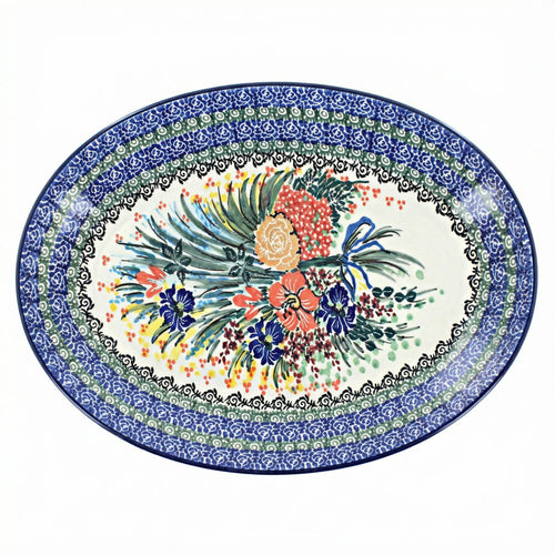 Polish Pottery Overhead Shot Summer Blooms Oval Platter