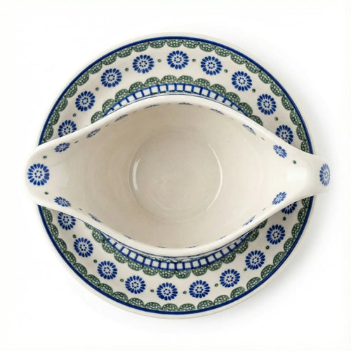 Polish Pottery Overhead Shot Maia Gravy Boat & Plate