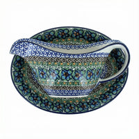 Polish Pottery Overhead Shot Mardi Gras Gravy Boat & Plate