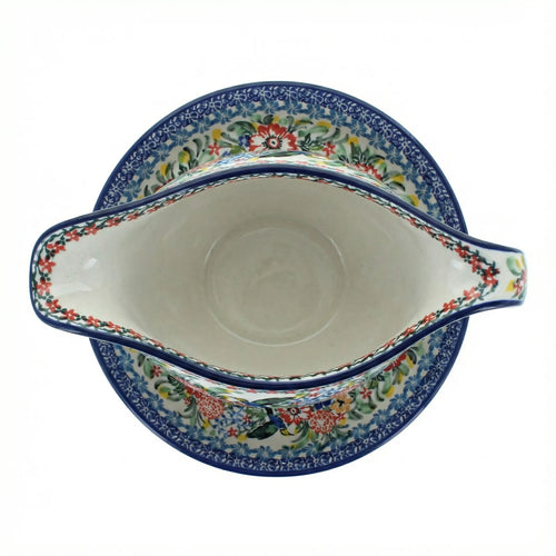 Polish Pottery Overhead Shot Hummingbird Gravy Boat & Plate