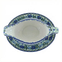 Polish Pottery Overhead Shot Sapphire Fields Gravy Boat & Plate