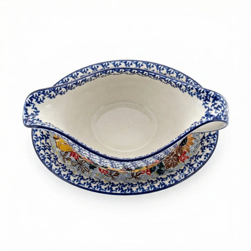 Polish Pottery Overhead Shot Harvest Bounty Gravy Boat & Plate