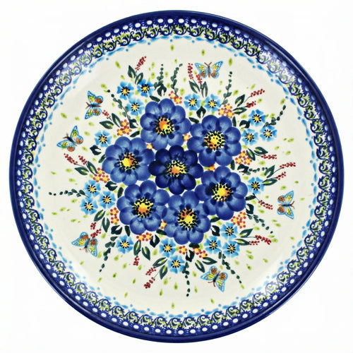 Polish Pottery Overhead Shot Garden of Blue Cake Plate
