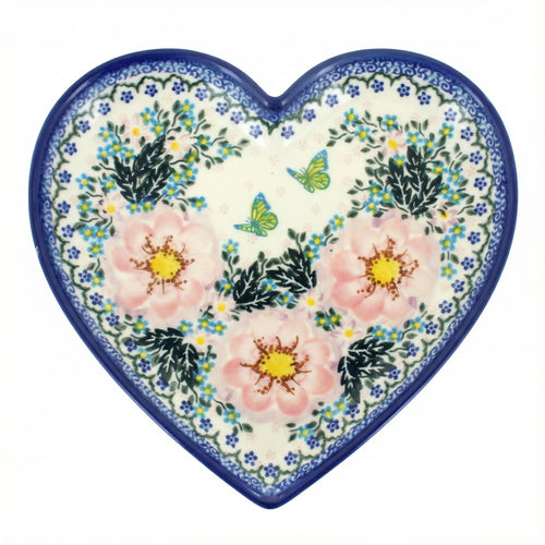 Polish Pottery Overhead Shot Apple Blossom Large Heart Plate