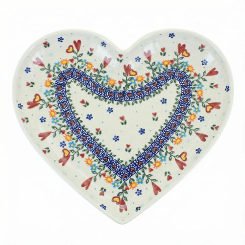 Polish Pottery Overhead Shot Hearts & Flowers Large Heart  Plate