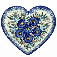 Polish Pottery Overhead Shot Garden of Blue Large Heart Plate
