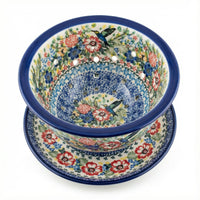 Polish Pottery Overhead Shot Hummingbird Berry Bowl & Plate