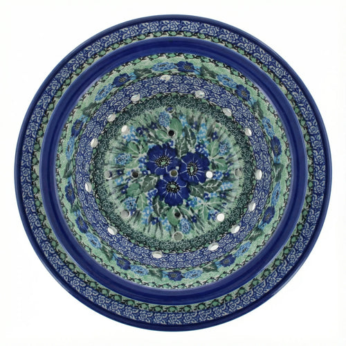 Polish Pottery Overhead Shot Sapphire Fields Berry Bowl & Plate