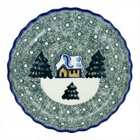 Polish Pottery Overhead Shot Winter Forest Pie Plate - Green