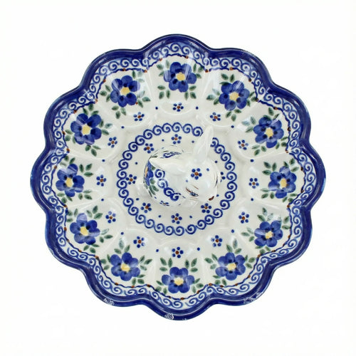 Polish Pottery Overhead Shot Spring Blossom Bunny Egg Plate