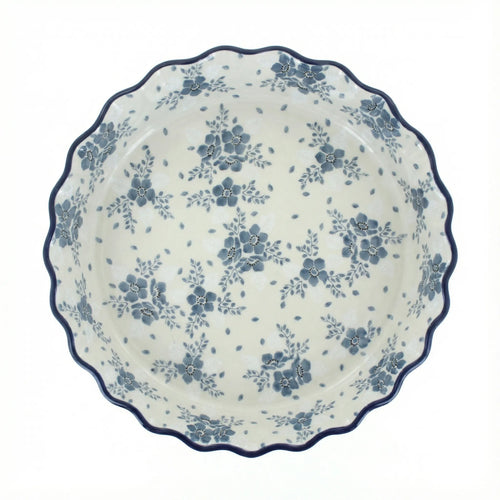 Polish Pottery Overhead Shot Blue Fleur Pie Plate