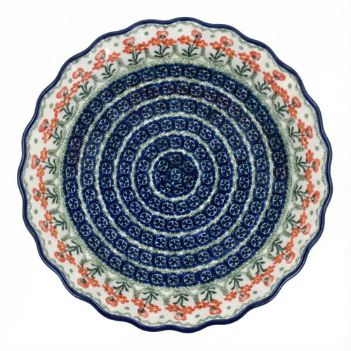 Polish Pottery Overhead Shot Peach Posy Pie Plate