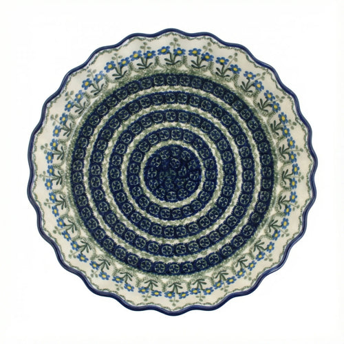 Polish Pottery Overhead Shot Blue Posy Pie Plate