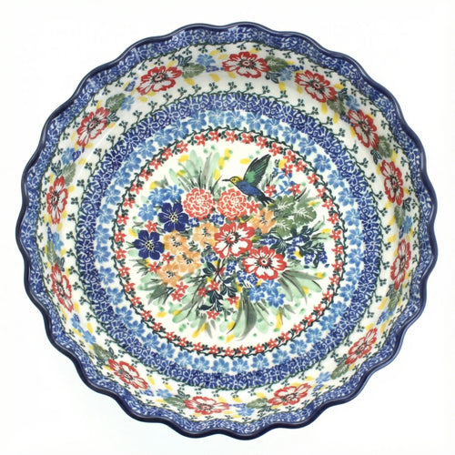 Polish Pottery Overhead Shot Hummingbird Pie Plate