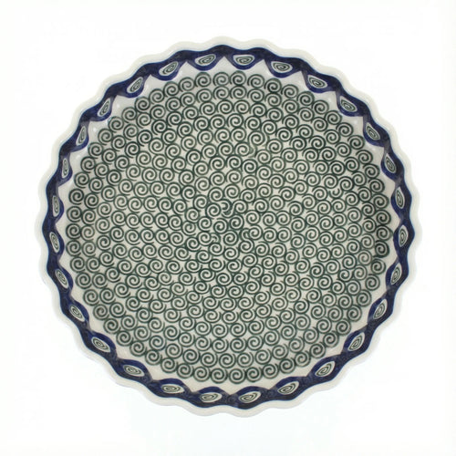 Polish Pottery Overhead Shot Peacock Swirl Torte Plate